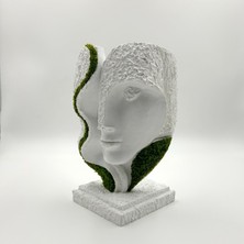 Bakım Gerektirmeyen Yosunlu Büst Heykel | 3D Baskı Modern Dekor | Doğal Korunmuş Yosunlu Minimalist Heykelcik (15X24 Cm)