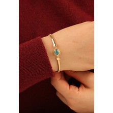 Turkuaz Opal Taşlı Balıksırtı Zincir Altın Bileklik CGKBLK0320