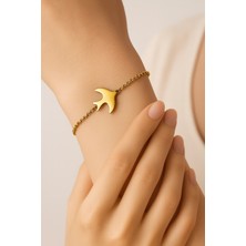 Altın Renk Sf Kuş Çelik Bileklik - 3378