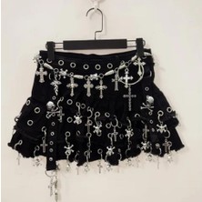 Mini Etek, Zincir Detaylı Mini Etek, Punk Etek, Gotik Etek, Kemerli Etek