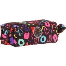 Kaukko Kız Çocuk Iki Bölmeli Siyah Kaukko Kalp Baskılı Kalem Çantası/kalemlik - K2692