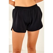 Kadın Havuz Deniz Beli Büzgülü Yırtmaçlı Şort 4412 SIYAH01