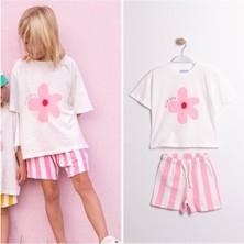 Laciel Paris Çiçek Baskılı T-Shirt ve Müslin Şort Alt Üst Takım