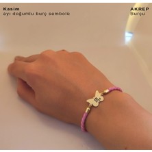 Archin Kasım Ayı Doğumlarına 14 Ayar Altın Plakalı Pembe Derili Kelebek Motifli Hediye Bileklik-455AY