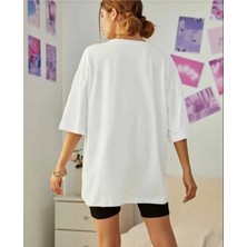 Oversize T-Shirt Ayı Baskılı Beyaz Renk