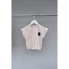 Cotton Nakış Detaylı Kız Çocuk Lastikli Tişört