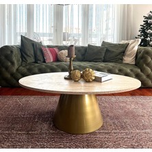 Almond Modern Orta Sehpa Elips 110 x 68 cm Tabla Mantar Sehpa Alüminyum Ayak 40 cm Yükseklik