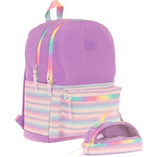 Kaukko Brush Okul Çantası ve Iki Bölmeli Kalemlik Seti - Kız Çocuk - Mor Çok Renkli - K1822+K2733