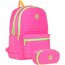 Kaukko Kız Çocuklar Için Pembe Okul Çantası ve Organizer Kalemlik Seti (KK-K1771+KK-K2622)