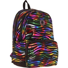Kaukko Shine Üç Bölmeli Siyah Çok Renkli Zebra Desenli Sırt Çantası - K1780