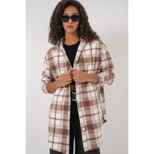 Modavera 0710 Kapüşonlu Oversize Gömlek - Kahverengi