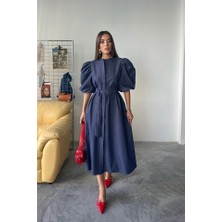 Modavera Tencel Karpuz Kol Elbise - Indigo