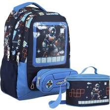 Cennec Oyun Konsolu Desenli Erkek Çocuk Mavi Siyah Ikili Çanta ve Beslenme Seti - SETUMT5030B