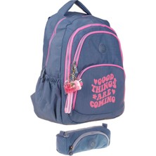 Kaukko Krinkıl Okul Sırt Çantası ve Kalemlik Seti - Gri Pembe - Kız Çocuk (K1687+K2517)