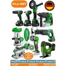 Alman 9 Makine Kombo Set BA01093Y 4 Akülü 2 Şarjlı Kömürsüz V598 5AH Profesyonel - Green Yeşil