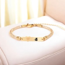 Archin Anne Sevgisi Temalı Hasır Kordonlu Kalp Motifli 14 Ayar Altın Plakalı Hediye Bileklik-457SEMBOL