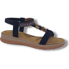 Izlife 383K266 Kadın Siyah Lastikli Taşlı Tokalı Sandalet Ayakkabı