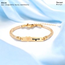Archin Ekim Ayı Doğumları İçin Kalp Motifli 14 Ayar Altın Plakalı Hasır Kordonlu Hediye Bileklik-457AY