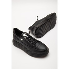 Kadın Casual Spor Ayakkabı Siyah Elastik Bağcıklı Kalın Taban