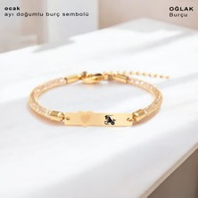 Archin Oğlak Burçlarına Özel Kalp Motifli 14 Ayar Altın Plakalı Hasır Kordonlu Hediye Bileklik-457BURÇ