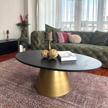 Almond Modern Orta Sehpa Elips 110 x 68 cm Tabla Mantar Sehpa Alüminyum Ayak 40 cm Yükseklik