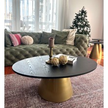 Almond Modern Orta Sehpa Elips 110 x 68 cm Tabla Mantar Sehpa Alüminyum Ayak 40 cm Yükseklik