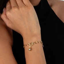Luminis 14 Ayar Altın Halka Zincirli Top Uçlu Bileklik