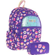 Kaukko Kids Kız Çocuk Okul Çantası ve Üç Bölmeli Kalemlik Seti (Mor - Pullu Şekerleme) - (L5216+L8216)