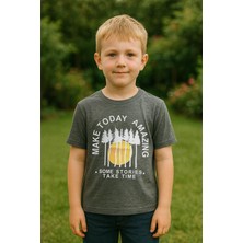 Erkek Çocuk %100 Pamuklu Baskılı Kısa Kollu Tişört - Antrasit (3-4 Yaş 8-9 Yaş)