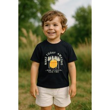 Erkek Çocuk %100 Pamuklu Baskılı Kısa Kollu Tişört - Siyah (3-4 Yaş 8-9 Yaş)