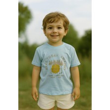 Erkek Çocuk %100 Pamuklu Baskılı Kısa Kollu Tişört - Açık Mavi (3-4 Yaş 8-9 Yaş)