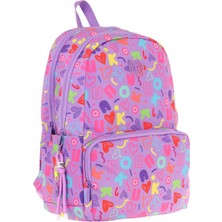 Kaukko Kız Çocuk Kalp ve Kaukko Baskılı Mor Okul Çantası - Üç Bölmeli - K1784