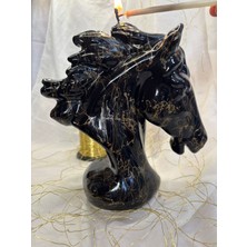 Dekoratif Siyah At Mum –altın Desenli 24CM