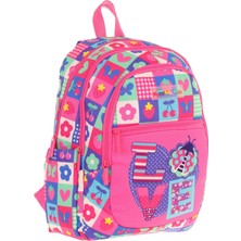 Kaukko Üç Bölmeli Kız Çocuk Ilkokul Sırt Çantası (L5229) - Pembe Mavi - Love Desenli