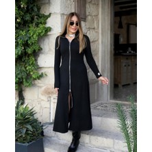 Modavera Kadın Uzun Kollu Önden Fermuarlı Ithal Krep Elbise