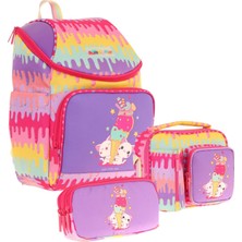 Kaukko (Dondurma Baskılı - Sarı Mor) Kız Çocuk Iki Bölmeli Okul Çanta Seti (Üçlü)