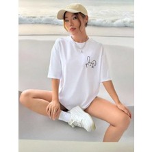 Oversize T-Shirt Baskılı Beyaz Renk