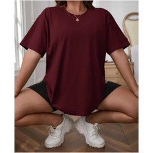 Oversize T-Shirt Baskılı Bordo Renk