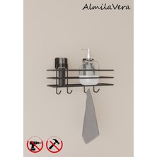 Viki House Vidalı Siyah Lif Asmalı Banyo ve Mutfak Rafı 2 Adet