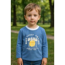 Luess Erkek Çocuk %100 Pamuk Baskılı Uzun Kollu Tişört - Açık  Mavi (3-4 Yaş 8-9 Yaş)