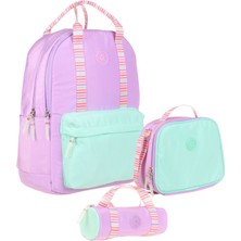 Kaukko Double Stripe Kız Çocuk Ilkokul Üçlü Okul Çantası Seti - Lila - Çift Renk