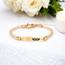 Archin Bal Maske Temalı 14 Ayar Altın Plakalı Hasır Kordonlu Kalp Motifli Hediye Bileklik-457SEMBOL