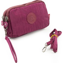 Krinkıl / Klinkır Su Geçirmez Kumaş 3 Fermuarlı Bileklik Omuz Askılı Cep Telefon Taşıma Çanta Cüzdan Bordo 3031