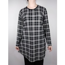 Kadın Siyah Beyaz Bisiklet Yaka Uzun Kollu Süet Yumuşak Kumaş Tunik