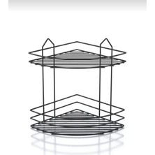 Viki House Siyah Yapışkanlı 2 Katlı Banyo Köşeliği Köşe Rafı Duş Şampuanlık Duvar Düzenleyici Organizer Raf