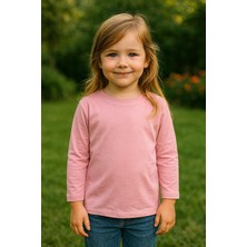 Kız Çocuk %100 Pamuklu Basic Uzun Kollu Tişört - Koyu Pembe  (3-4 Yaş 8-9 Yaş)