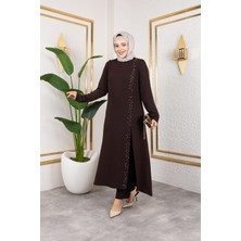 Inci Detaylı Tesettür Ikili Takım Kahverengi