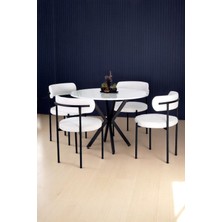 Kaktüs Avm 4 Sandalye 1 Adet 90 cm Çap Masa Teddy Pufuduk Kumaş Salon Mutfak Balkon