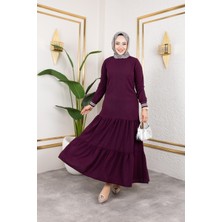 Kadın Kat Kat Ribanalı Mor Tesettür elbise
