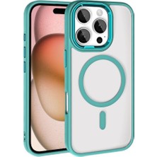 Apple iPhone 16 Pro Kılıf Wireless Şarj Özellikli Iktk Krom Magsafe Silikon Kapak-Yeşil